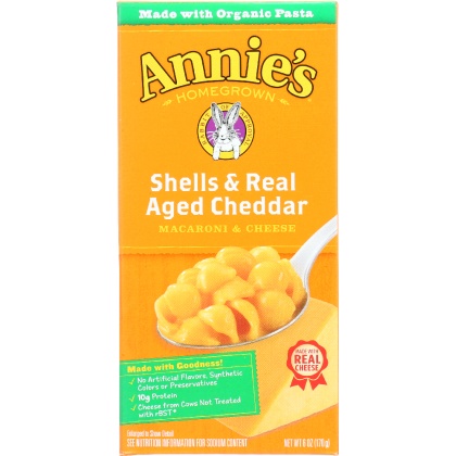 ANNIE\'S HOMEGROWN: Shells and Real Aged Cheddar, 6 Oz