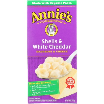 ANNIE\'S HOMEGROWN: Shells and White Cheddar, 6 Oz