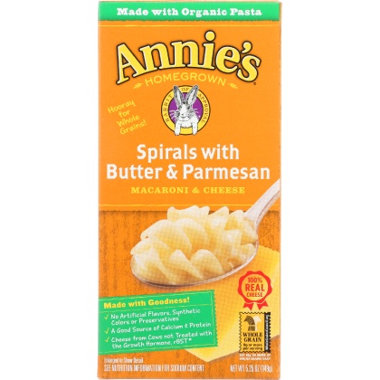 ANNIES HOMEGROWN: Macaroni & Cheese Spirals with Butter & Parmesan, 6 oz