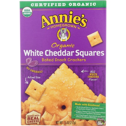 ANNIES HOMEGROWN: Organic White Cheddar Squares Crackers, 7.5 oz