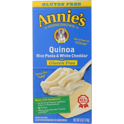 ANNIES HOMEGROWN: Quinoa Rice Pasta & White Cheddar, 6 oz