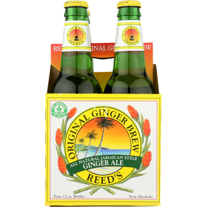 REED\'S INC: Original Ginger Brew Jamaican Style Ginger Ale Pack of 4 (12 oz each), 48 oz