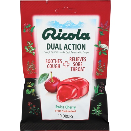 RICOLA: Dual Action Swiss Cherry Drops, 19 pc