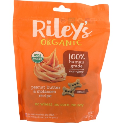 RILEY\'S ORGANIC: Peanut Butter & Molasses Recipe Small Bone Dog Treats, 5 oz