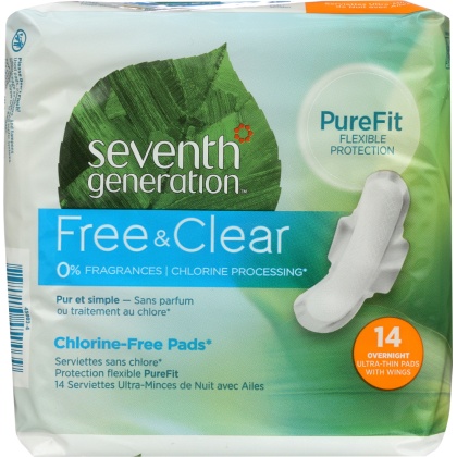 SEVENTH GENERATION: Free & Clear Ultra-Thin Overnight Pads with Wings, 14 pc