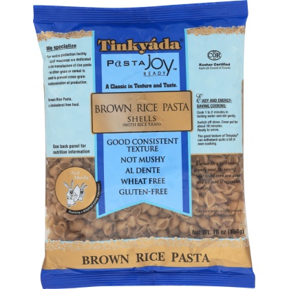 TINKYADA: Brown Rice Pasta Shells With Rice Bran, 16 oz