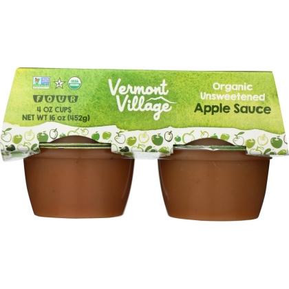 VERMONT VILLAGE: Organic Unsweetened Applesauce 4 Cups (4 Oz Each), 16 Oz