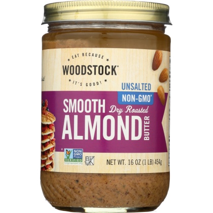 WOODSTOCK: Almond Butter Unsalted Smooth, 16 oz