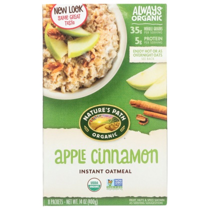 NATURE\'S PATH: Organic Instant Hot Oatmeal Apple Cinnamon 8 Packets, 14 oz