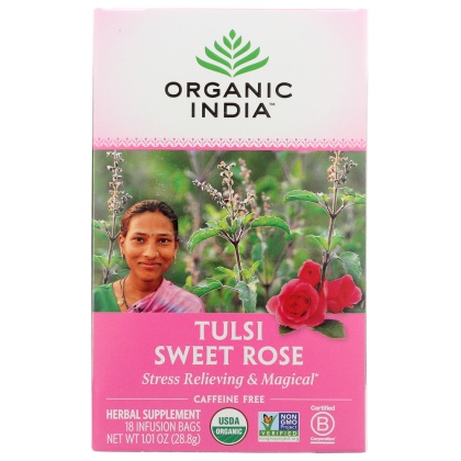 ORGANIC INDIA: Tea Tulsi Sweet Rose, 18 bg